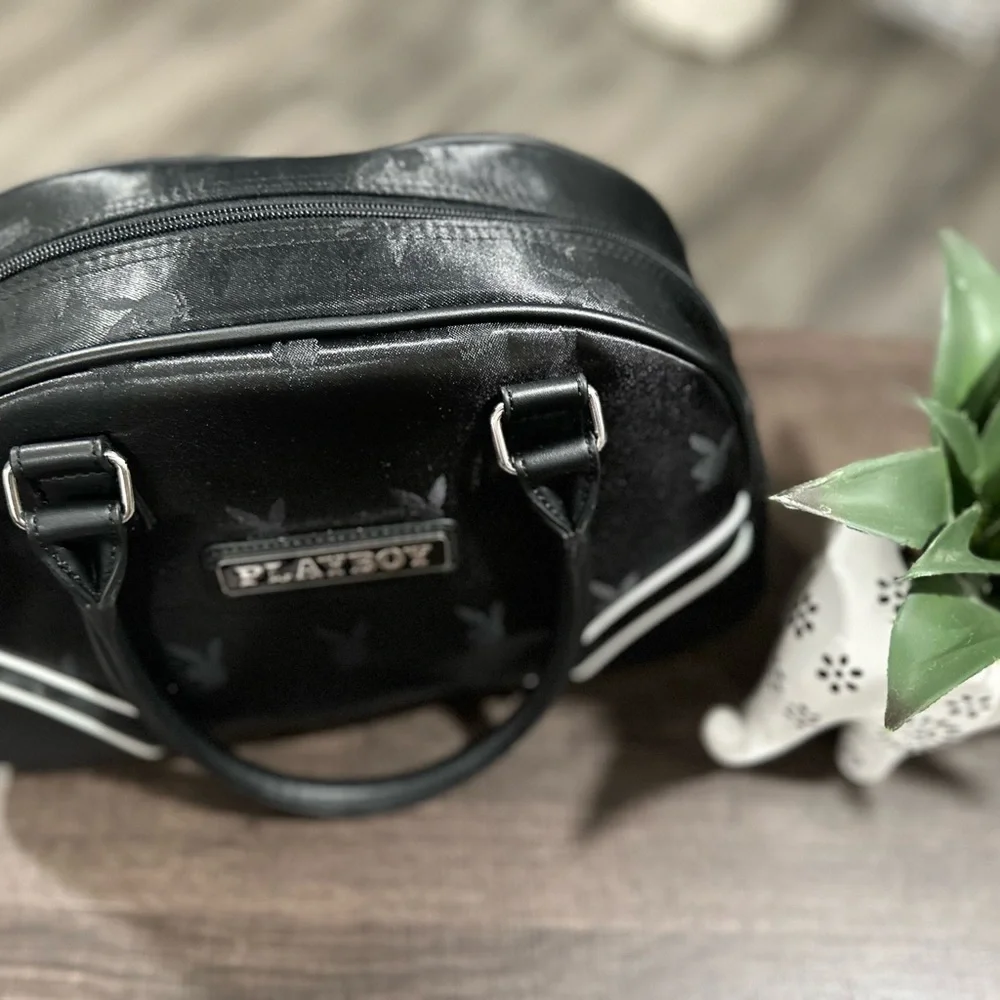 PLAYBOY Black Dome Satchel with White Piping - Picture 3 of 12